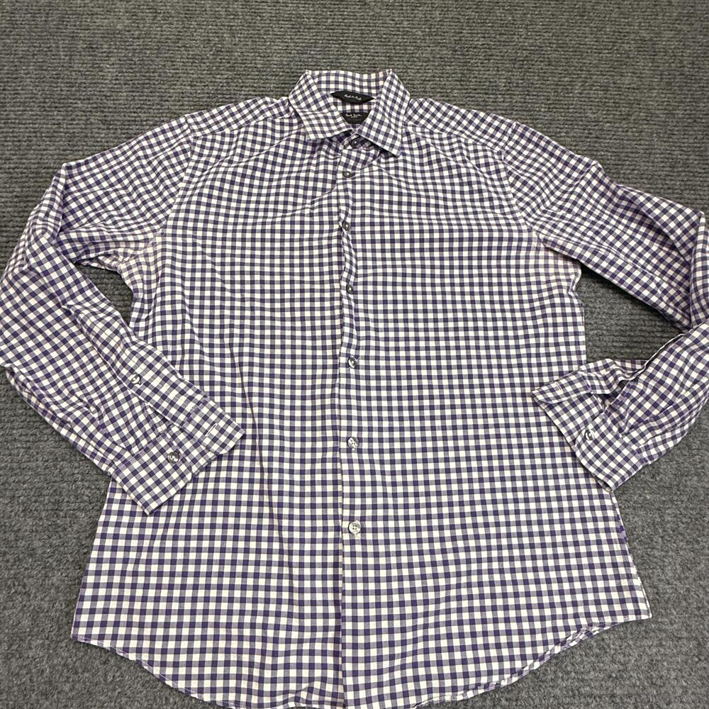 Paul Smith London Byard Shirt Mens 16 Purple Gingham Slim Fit Long Sleeve Italy